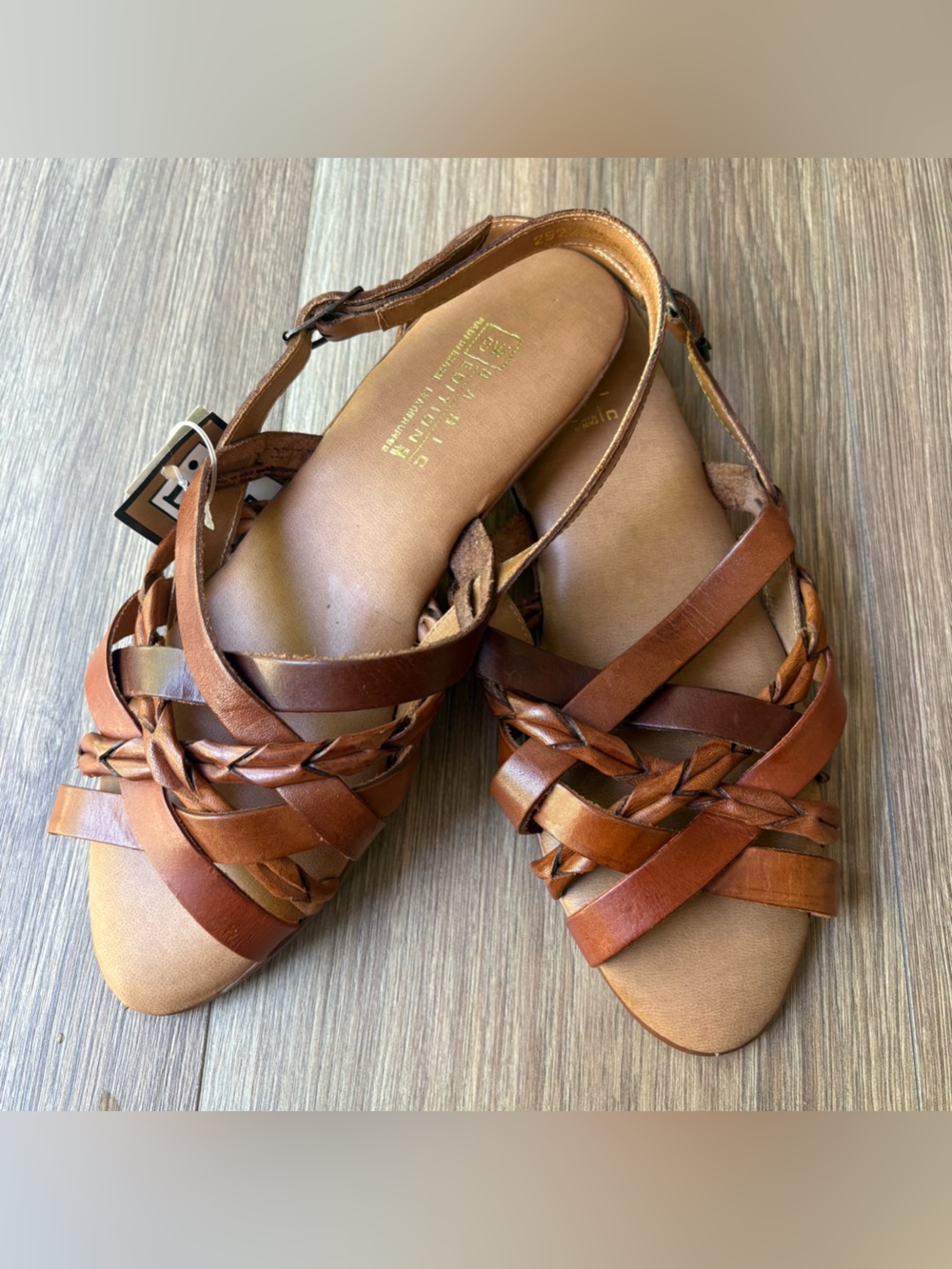 VTG 90s Deadstock Basic Editions Braided Leather Slingback Sandals Cognac Size 9